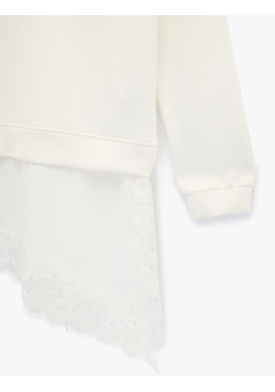Koton Uzun Kollu Polo V Yaka Dantelli Etek Ucu Detaylı Sweatshirt Beyaz 6sak10170ek Beyaz