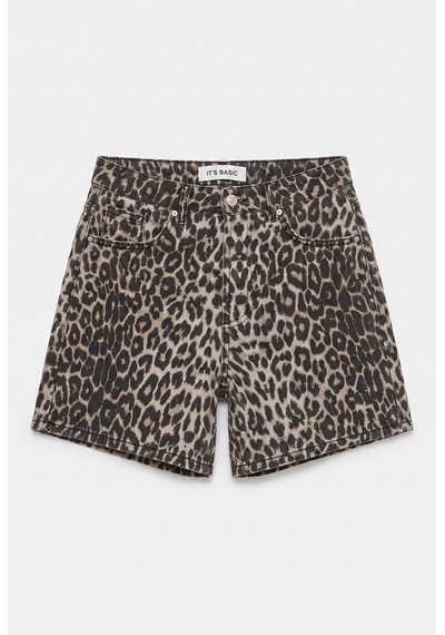 Kadın Leopar 1w6-26 Midi Relax Fit Denim Şort