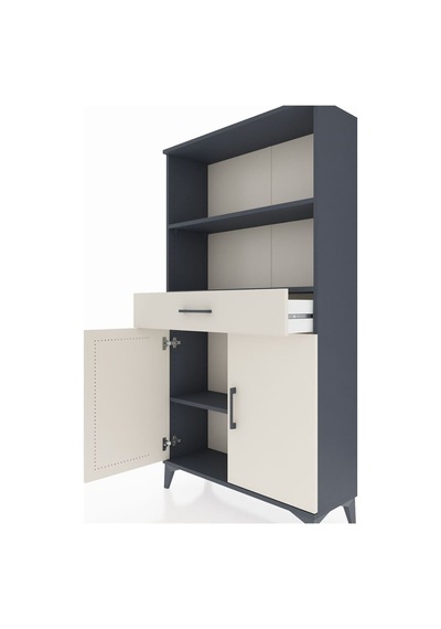 Arges Dolap 3 Raflı Tek Çekmeceli 2 Kapaklı 88x30x163 Antrasit-aytaşı Antrasit