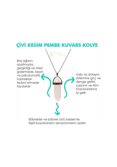 Mystic Energy Doğal Taş Pembe Kuvars Ister Kolye Ister Anahtarlık Beyaz