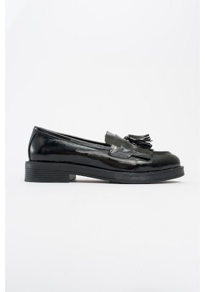 Luvishoes Luvi Shoes Milina Siyah Rugan Püsküllü Hakiki Deri Kadın Loafer Ayakkabı Siyah