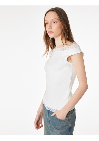 Koton Slim Fit Dantel Detaylı Kolsuz Kayık Yaka Bluz Ekru 6sal30207ık