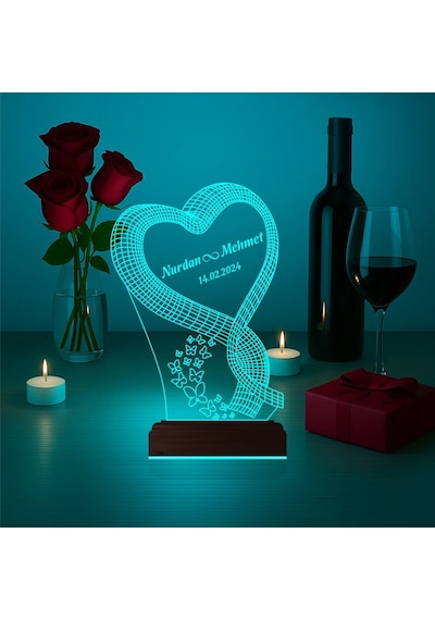 Luvivia Kalp Sevgiliye Hediye Kişiye Özel 3d Lamba - Masa Gece Lambası V38