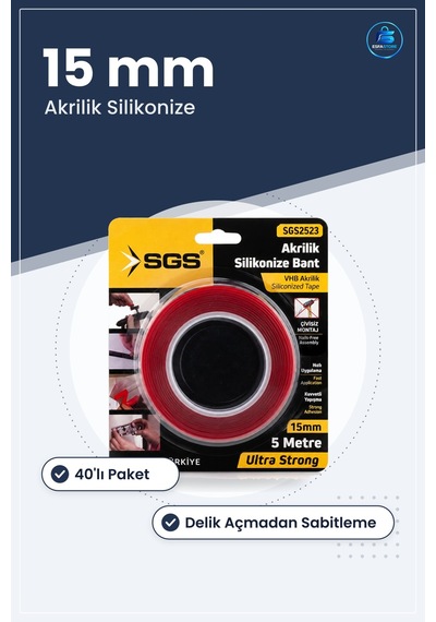 Akrilik Silikonize Çift Taraflı Bant 15 Mm X 5 Yd Yüksek Yapışma Diğer