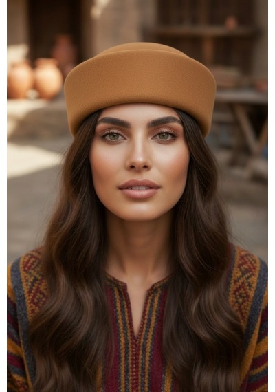 Genel Markalar Kadın Pillbox Şapka Kaşe Retro Klasik Şapka Hostes Şapka Camel Camel