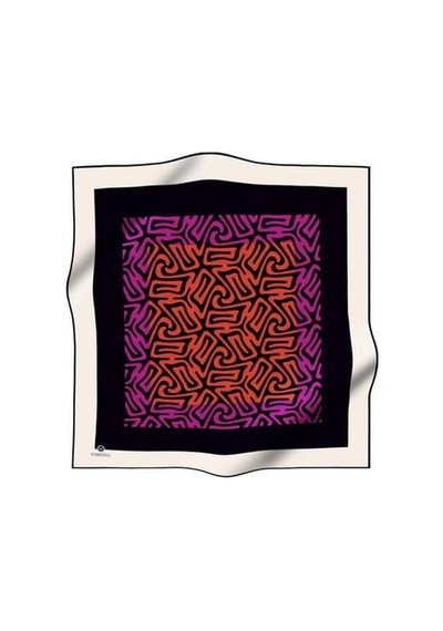 Vissona Twill İpek Eşarp 51373 - 11 - 0025 - 0013 Fuşya Turuncu Soyut Desen Pembe