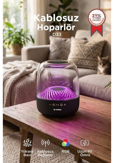 Premium Bluetooth Hoparlör Rgb Işıklı Speaker D33 Siyah Güçlü Ses Seyahat Aleti Bas