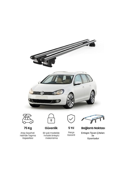 Venüs Volkswagen Golf 2009-2013 Uyumlu Gri Ara Atkı Port Bagaj Tavan Barı