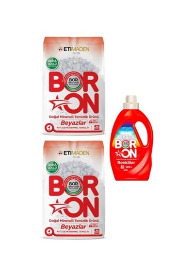 Toz Çamaşır Deterjanı Beyazlar 2 Adet 4 Kg + Boron Renkliler İçin Sıvı Temizlik Ürünü 26 Yıkama Diğer