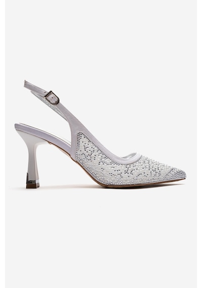 Luvishoes Frea Beyaz İnci Gümüş Taşlı Kadın Topuklu Ayakkabı