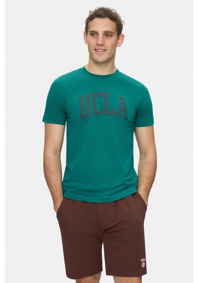 Ucla Culver Koyu Yeşil Bisiklet Yaka Baskılı %100 Pamuk Standard Fit Erkek Tshirt