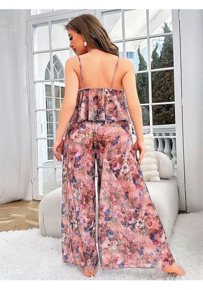 Majeur Closet Özel Tasarım Büyük Beden Çiçek Desenli Bol Kesim 2'li Pijama Takımı Görsel