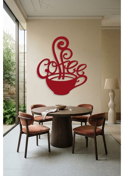 Coffee Metal Duvar Tablosu - Duvar Dekoru - Kırmızı - 83 X 100 Cm