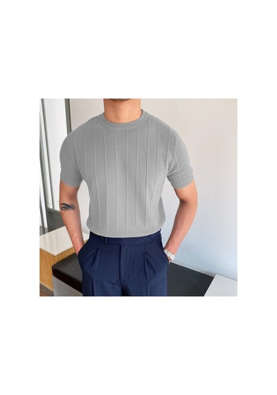Cool Tarz Füme-haki-gri 3'lü Erkek Yuvarlak Yaka Örme T-shirt Füme-haki-gri Füme-haki-gri