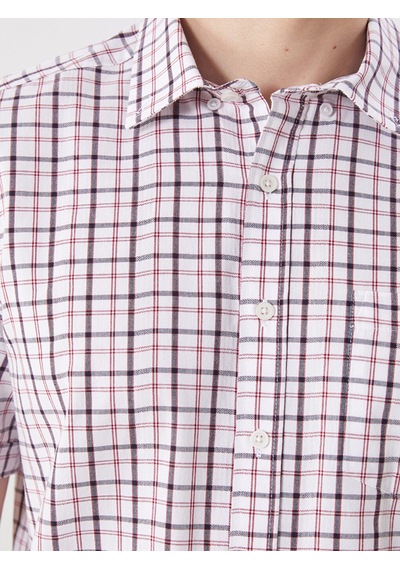 Lcwaıkıkı Classic Kırmızı Regular Fit Kısa Kollu Ekose Poplin Erkek Gömlek