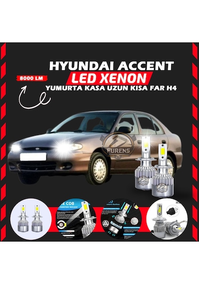 Hyundai Accent Yumurta Kasa Uyumlu Şimşek Etkilii Led Xenon Performance Series H4