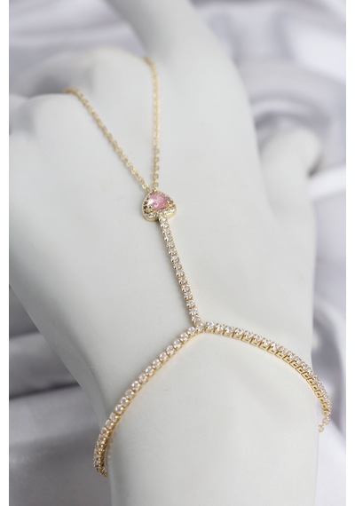 Gold Renk Pirinç Zirkon Taşlı Pembe Model Şahmeran