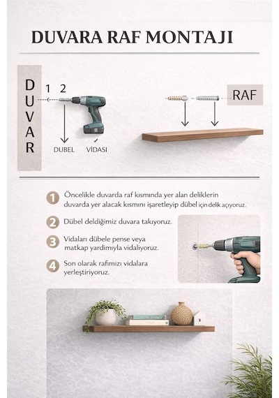 3'lü Uçan Duvar Rafı Set Gizli Raf- Beyaz 15x40 Diğer