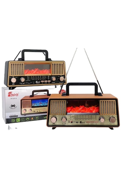 Bluetooth Fm Solar Panel Nostaljik Radyo-2 Farklı Alev Efekt Modu Çift Radyo Anten Sd Kart Usb Girş
