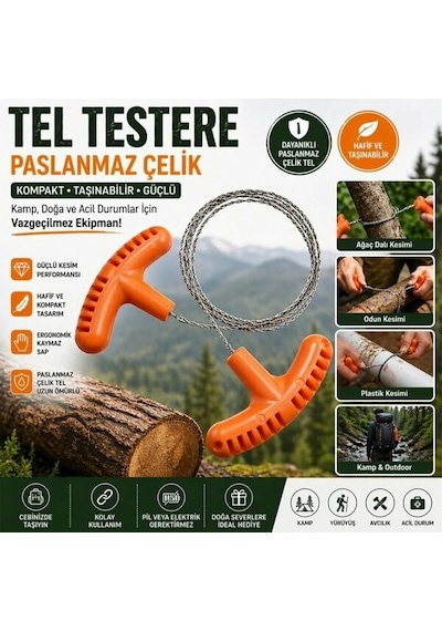 Tel Testere, Paslanmaz Çelik Bıçak, Plastik Sap, Kamp Ve Açık Hava Kullanımı İçin, 33 Cm