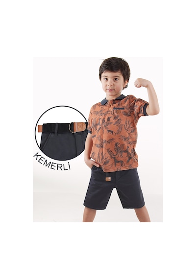 Midimod Erkek Çocuk 3'li Takım Polo Yaka T-shirt Şort Kemer Takım Renkli Çok Renkli