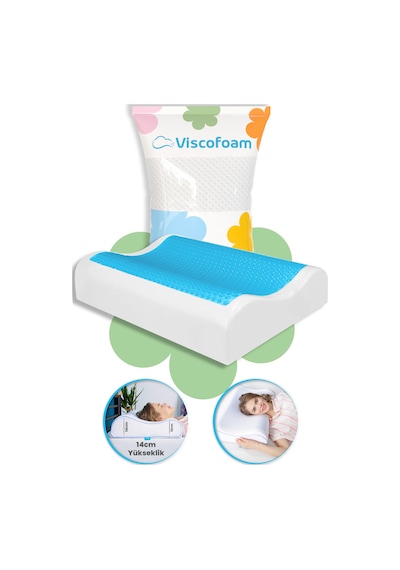 Viscofoam Anatolia Yüksek Terletmeyen Boyun Destekli Ortopedik Yastık Jelli Visco Yastık - 60x40x14-12cm