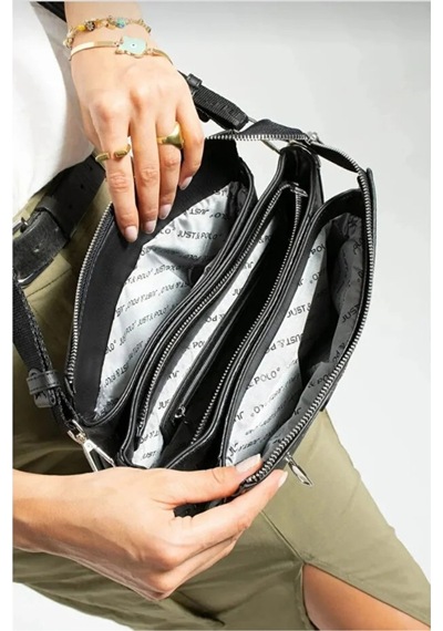 Just Polo Orijinal Kadın 3 Bölmeli Lüks Omuz Çantası Shopper Siyah - Taba