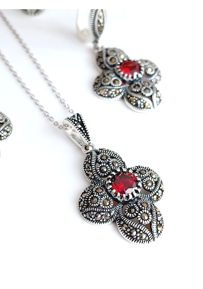 Gümüş Markazit Otantik Sultan Yonca Tasarım Kadın Set