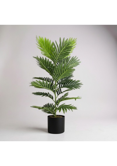 100 Cm Yapay Areca Palmiyesi Premium Dekoratif İç Mekan Bitkisi Siyah Metal Saksı Yeşil