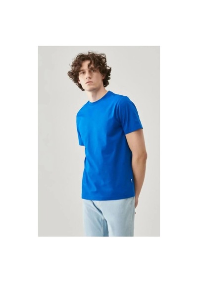 Erkek Tişört Kısa Kol Düz Bisikilet Yaka Oversize T-shirt - Mi Mavi