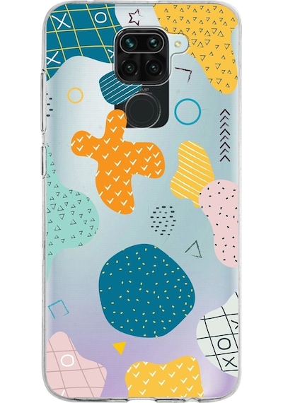Xiaomi Redmi Note 9 Uyumlu Kapak Geometrik Şekiller Tasarımlı Şeffaf Silikon Kılıf Şeffaf