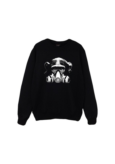 Maymun Baskılı Sweatshirt Siyah