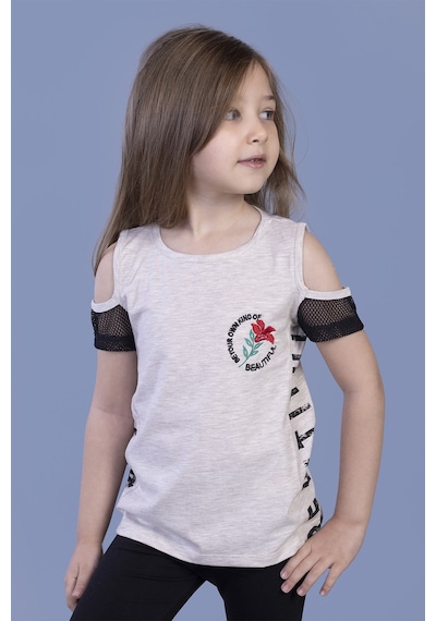 Toontoy Kids Toontoy Kız Çocuk Göğsü Nakışlı Tişört Bej