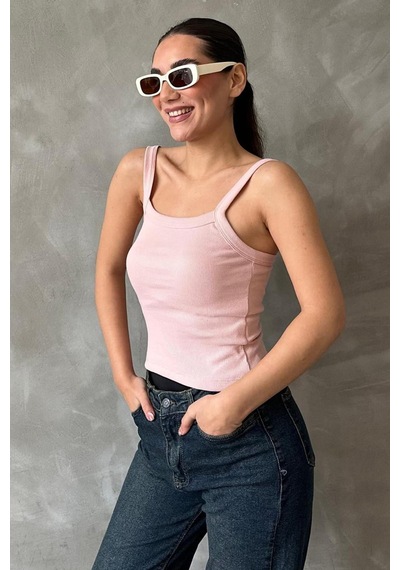 Madmext Pembe Fitilli Görünümlü Askılı Basic Atlet Mg2236 Pembe