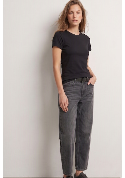 Elemge %95pamuk %5likra Vücuda Oturan Magic Fit Siyah Kadın Stretch T-shirt Compact Penye Kısa Kol Esnek Basic Tişört Elastan