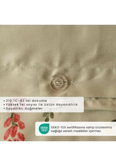 Bella Maison %100 Pamuk Saten Flores Çift Kişilik Nevresim Seti Açık Yeşil 200 x 220 CM Yeşil