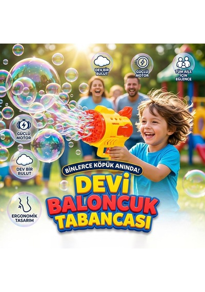 Köpük Baloncuk Makinası 3 Parçalı Yanında 500ml Baloncuk Likiti Hediyeli Eğlenceli Oyun Seti Sarı