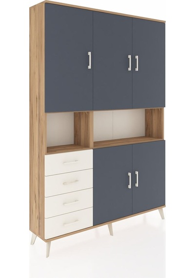 Arges Dolap 7 Raflı 4 Çekmeceli 5 Kapaklı 132x30x195 Çam-antr... Çam