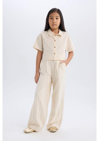 DeFacto Kız Çocuk Cropped Fit Keten Kısa Kollu Gömlek D9142A825SMBG734 DeFacto Kız Çocuk Cropped Fit Keten Kısa Kollu Gömlek D9142A825SMBG734