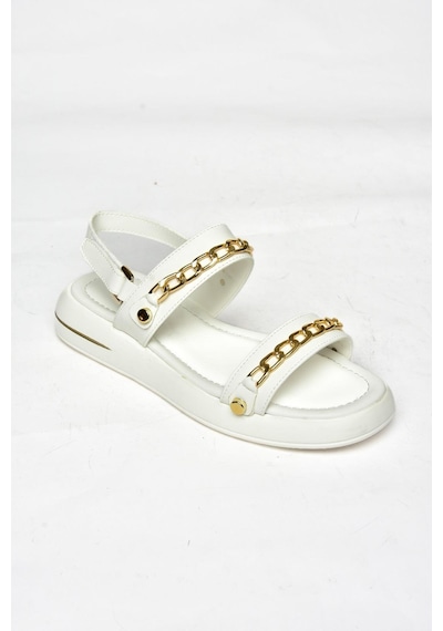 Fox Shoes S518105609 Beyaz Gold Zincir Detaylı Kadın Sandalet Beyaz
