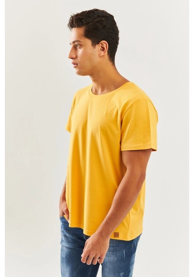 Erkek Oversize Rahat %100 Pamuklu Penye Bisiklet Yaka Kısa Kol Basic T-shirt HARDAL