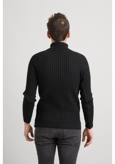 Slim Fit Çizgili Tam Balıkçı Pamuklu Kalın Triko Erkek Kazak 001