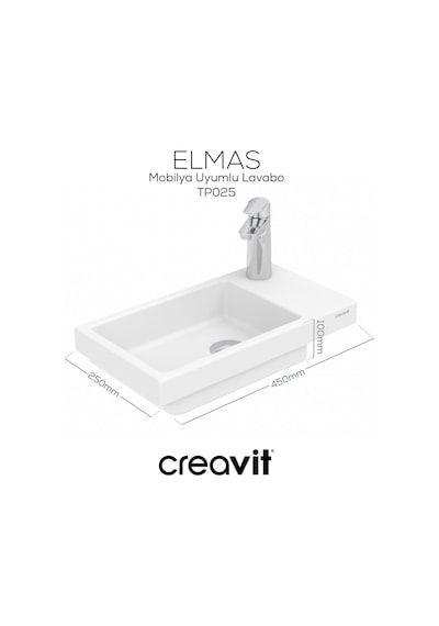 Creavit Elmas Lavabo 45 Cm Beyaz Tp025-00cb00e-0000