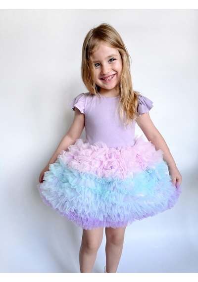 Linola Baby Kids Rainbow Tütü Etekli Kısa Kollu Çocuk Elbisesi Lila