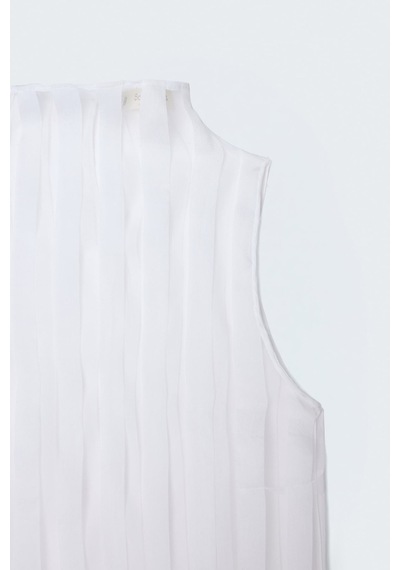 Sateen Çizgili Organze Kolsuz Bluz - Ekru-137673