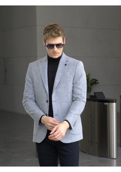 Erkek Yün Ceket Kırçıllı Slim Fit Mono Yaka Torba Cepli Çift Yırtmaçlı Ceket Ncs Jeans 4009-Gri Erkek Yün Ceket Kırçıllı Slim Fit Mono Yaka Torba Cepli Çift Yırtmaçlı Ceket Ncs Jeans 4009-Gri