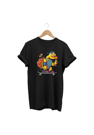 Charismatic Skater Turtle - Karizmatik Kaykaycı Kaplumbağa Baskılı Tshirt Siyah