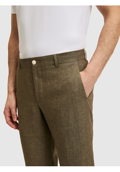 Cacharel Haki Slim Fit Beli Lastikli %100 Keten Pantolon Yesıl
