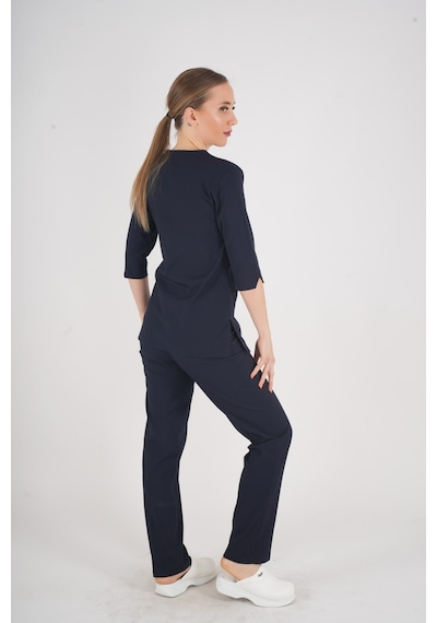 Unisex Lacivert Violet Model Scrubs Takım Doktor Hemşire Üniforması Lacivert