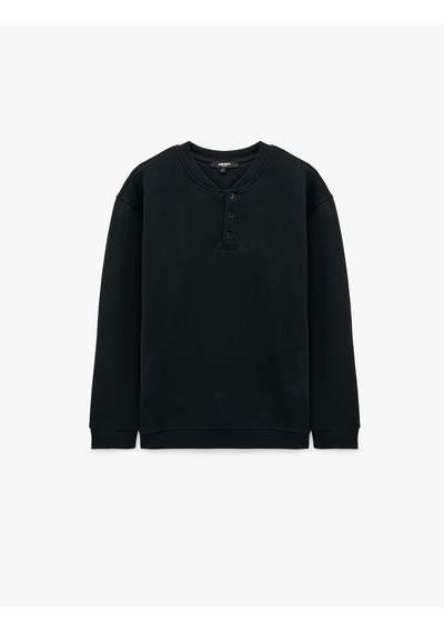 Koton Uzun Kollu Üç İplik Şardonlu Düğmeli Henley Yaka Sweatshirt Lacivert 7wam70199mk